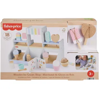 Fisher-Price Eisdielen-Spielset für Kindergartenkinder aus Holz, 18 Holzteile für Rollenspiele ab 3 Jahren, HXV21