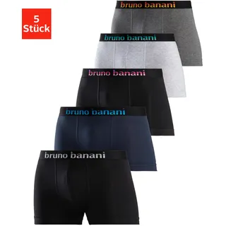 Boxer BRUNO BANANI "Boxershorts für Herren", Herren, Gr. XL, 5 Stk., bunt (schwarz, blau, schwarz, pink, schwarz, mint, schwarz, gelb, schwarz, grau), Jersey, Obermaterial: 95% Baumwolle, 5% Elasthan, unifarben, Unterhosen Boxer, mit Streifen Logo Webbund