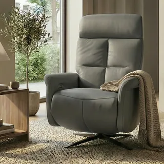 Relaxsessel HWC-L10, TV-Sessel Liegesessel, Liegefunktion drehbar, elektrisch verstellbar Voll-Leder grau - Grau