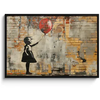 MuchoWow Poster MIT Rahmen Graffiti - Banksy - Mädchen - Straßenkunst 120x80 cm , Sandfarben , Papier , Rechteckig , 120x80 cm , gerahmt , Bilder & Rahmen, Bilder
