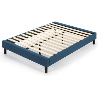 Zinus Curtis Bett 160x200 cm – Höhe Bettgestell 35 cm – Gepolsterter Plattformbettrahmen mit Lattenhalter aus Holz – Blau