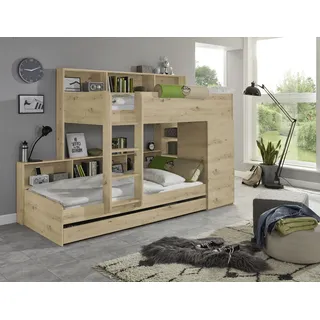 RELITA Etagenbett, 2 Schlafgelegenheiten, Kleiderschrank, Regalablagen u. Bettschublade beige