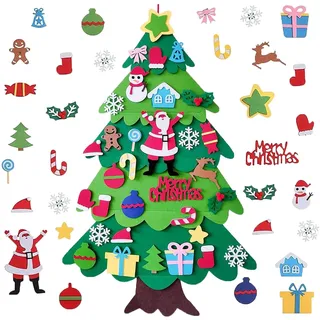 Filz Weihnachtsbaum Kinder, DIY Filz Weihnachtsbaum Set mit 32 Stück Abnehmbaren Hängenden Ornamenten, Weihnachtsbaum Für Home Tür Wand Hängend Dekor, Kinder Weihnachten Geschenk