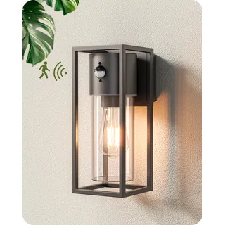 EDISHINE Wandlampe Innen/Außen mit Bewegungsmelder, Wandleuchte Aluminium, IP44 wasserdicht, E27 Fassung, moderne Wandbeleuchtung für Garten, Fassade und Haustür, ohne Leuchtmittel, Anthrazit