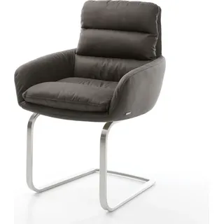 DELIFE Freischwinger Abelia-Flex mit Armlehnen Mikrofaser Anthrazit Vintage Freischwinger flach Edelstahl - Grau