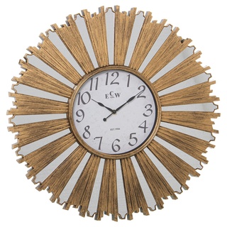 DRW Runde Wanduhr aus Melamin in Gold und Spiegel, 58 x 58 x 4 cm