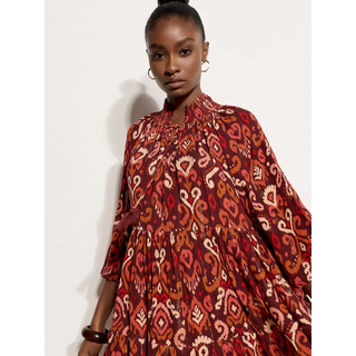 Midikleid APRICOT "Shimmer Ikat Babydoll Mini-Kleid", Damen, Gr. XL (42), N-Gr, rot (burgund), gewebt, Obermaterial: 98% Viskose CV. 2% metallisierte Fasern MTF., gemustert, Modern, Kleider Midikleid, Rüschen