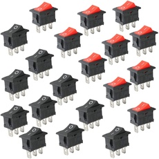 CESFONJER 20Pcs Mini Wippschalter, ON/Off Kippschalter, 3 Pin AC 6A -10A,125V -250V für Auto Boot Haushaltsgeräte (Schwarz 10Pcs rot 10Pcs)