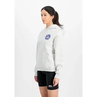Hoodie ALPHA INDUSTRIES "Logo Hoodie Backprint W", Damen, Gr. XS, grau (pastel grau melange), Obermaterial: 80% Baumwolle, 20% Polyester, loose fit, Sweatshirts Hoodie