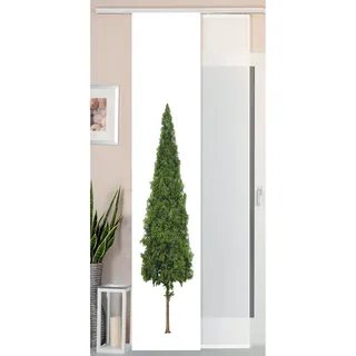 Gardinenbox 2er Set Schiebegardine Flächenvorhang Wildseide Optik und Voile Paneel, 245x45, Baum, 80400