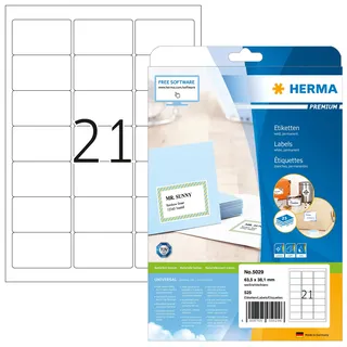 Herma Adressetiketten 5029 Weiß 63,5 x 38,1 mm 25 Blatt 525 St.