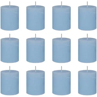 Butlers Stumpenkerze (12er-Set) Rustic Ø6,8 x 8 cm , Hellblau , Paraffin , 7x8x7 cm , Dekoration, Kerzen & Kerzenhalter