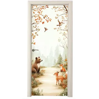 MuchoWow Türaufkleber Wald - Herbst - Waldtiere - Bär - Fuchs Wanddeko 90x205 cm - Türtapete , Kastanienfarben , Kunststoff , Rechteckig , 90x0.1 cm , Tapeten & Wandverkleidungen, Fototapeten