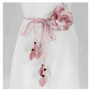 SHTGOI Damen Blumengürtel Chiffon Flower Brautgürtel Verstellbarer Quaste Gürtel Gewebte Gürtelbund Blumenkranz Vintage Taillengürtel Hüftgürtel Deko für Festival Party Hochzeit Strand 150cm Rosa
