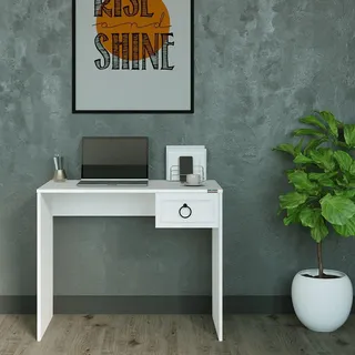 Modern Study Desk, White, 90 x 75 x 51 cm | 100% Melamine Coated Particle Board, 16 mm Thickness | Features Multiple Shelves & Drawer, Stylish & Functional