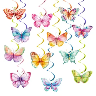 24Pcs Schmetterling Hängende Wirbel, Bunt Schmetterling Deko Geburtstag, Deko schmetterling Wirbel, Deko Schmetterlinge Mädchen, Schmetterlinge für Frühling Sommer Party, Hochzeit und Kindergeburtstag
