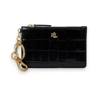 Lauren Ralph Lauren für Damen. 432979863005 Schwarzes Leder-Kartenetui mit Reißverschluss (OSFA), Lässig, Klassisch