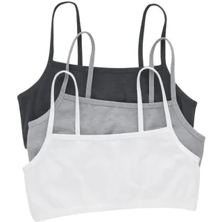 Hanes Damen Cropped Bralette, Breathable Pullover Bra, Crop Top, Solid Or Assorted, 3-Pack BH, Sky Grey Heather/Concrete Heather/White, Medium (3er Pack)