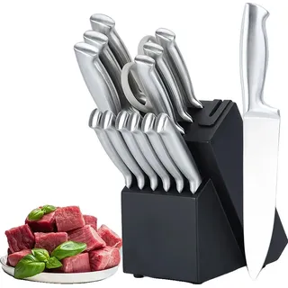 Küchenmesser Set, Integrierter Wetzstahl, Ergonomisches Design, schwarz