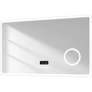 Emke Badspiegel mit 3-fache Vergrößerung 100 x 60 cm Bluetooth LED Spiegel mit 3 Lichtfarben Dimmbar Beschlagfrei