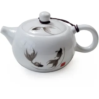 Porzellan-Teekanne, 170 ml, kleine Teekanne, weiß, chinesisches Fengshui-Gongfu-Tee-Set (Fisch)