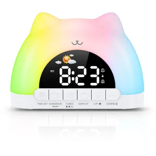 ORIA Kinderwecker, Digital Schlaftrainer Kinderwecker, mit 11 RGB Nachtlicht, 10 Musikarten Soundmaschine, Dual Alarms, Aufwachen, Snooze Funktion, 12/24, Wecker für Mädchen Jungen