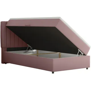 Homesy Boxbett Everest 100 x 200 cm Einzelbett mit hochwertiger Bonell-Matratze und Topper , Rosa , Holz , Mode , H3 , 100x200 cm , Oeko-Tex® Standard 100 , Schlafzimmer, Betten, Boxspringbetten