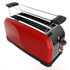 Cecotec Vertikaler Toaster mit 2 langen Schlitzen Toastin' Time 1500 Rot. 1500 W, 4 Brotscheiben, 3,8 cm breiter Schlitz, Brötchenaufsatz und Krümelschublade, Edelstahl und Rot