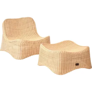 BELIANI Gartensessel mit Hocker Naturfarben Rattan Niedriger Sitz Stapelbares Set Loungesessel Gartenmöbel Outdoor - Beige