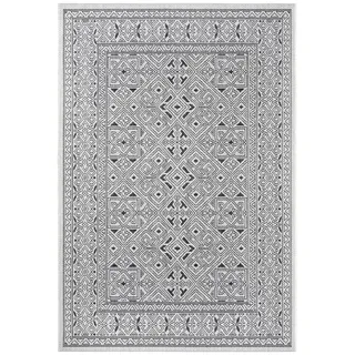 NORTHRUGS Cuaddo Outdoor Teppich (70x300 cm, Grafikdesign, 100% Polypropylen, langlebig und pflegeleicht, UV-beständig, Wohnzimmer, Balkon, Terraterraum) Creme Schwarz, 70 x 300 cm