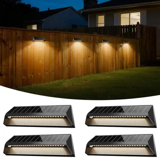 Electight 4 Stück 24 Led Solar Zaunleuchten für Außen 9 Zoll, 100 Lumen Heller Solar Wandleuchte Aussen mit 3 Farben, IP65 Wasserdicht, Solarleuchten mit 1500mAh Akku für Zaun, Garten, Wand, Balkon