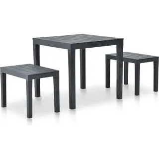 Gartentisch mit 2 Bänken Kunststoff Anthrazit - Grau
