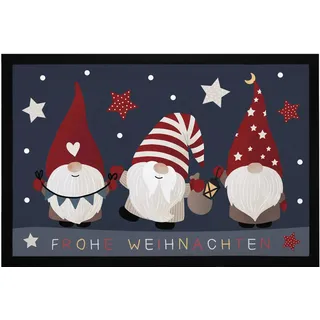 MoonWorks® Fußmatte Frohe Weihnachten Wichtel Sterne Wintermotiv Gnomes Zwerge rutschfest & waschbar Schwarz 60x40cm