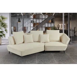 KAWOLA Sofa GARBO Designsofa Stoff cremeweiß links offen