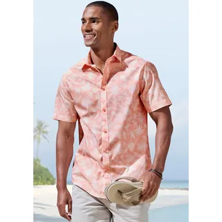 Hawaiihemd BEACHTIME "Regular fit", Herren, Gr. M (39/40), N-Gr, orange (koralle, bedruckt), Web, Obermaterial: 100% Baumwolle, gemustert, regular fit, ohne Ausschnitt, abgesteppte Kante, Hemden Hawaiihemd, Kurzarm, Freizeithemd mit Palmenprint, reine Baumwolle