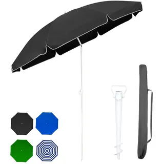 Sekey Sonnenschirm Ø 160 cm Rund Strandschirm Balkonschirm mit Tragetasche und Bodenhülse UV-Schutz Stabil und Windfest, Grau - Grau