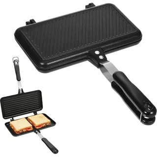 Doppelseitige Sandwich Maker Bratpfanne, Wendepfanne Aluminium Antihaft Toastpfanne für Gasherd & Camping, Waffeleisen Toaster Grill für Frühstück, Panini, Omelett