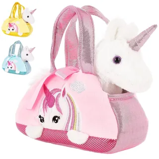 Brubaker Einhorn Tasche Weiß - 20 cm - Plüschtier in Handtasche - Plüsch Stofftier Kuscheltier - Rosa