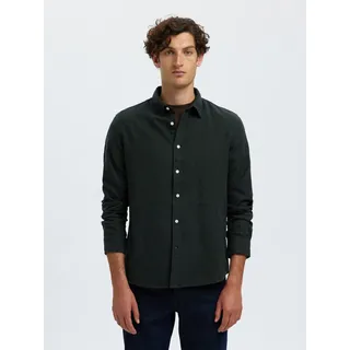 Selected Langarmhemd SELECTED HOMME "SLHREGNOAH BRUSHED TWIST SHIRT LS NOOS", Herren, Gr. S, N-Gr, forest night detail:twisted, Web, Obermaterial: 100% Baumwolle, unifarben, regular fit, 2-Knopf-Manschette, Hemden Langarmhemd
