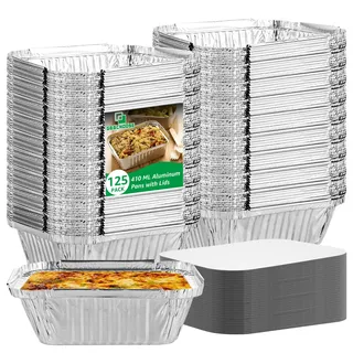 GBACHOOSE 125 Stück Aluschalen mit Deckel, Aluschalen Grill 400ml, Alu Backformen Einweg Quadratisch, Alu Grillschalen für Braten, Backen, Kochen, Take away