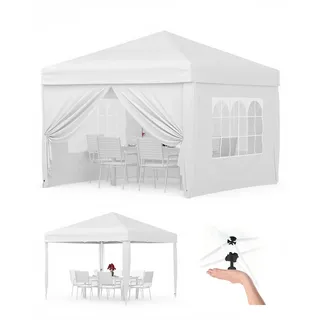 Faltpavillon 3x3 m wasserdicht stabil mit 4 Seitenwänden – Pop up Pavillon faltbar aus 420D Oxford, UV-Schutz 50+, 3-Fach höhenverstellbar, Partyzelt mit Tragetasche für Garten & Outdoor Weiß