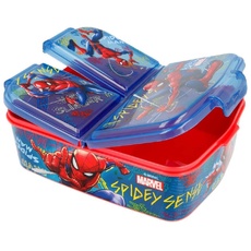 Kinder Premium Brotdose Lunchbox Frühstücks-Box Vesper-Dose mit 3 Fächern + Namens Aufkleber, Motiv:Spider-Man