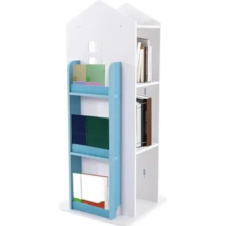 Drehbares Bücherregal - Eckregal für Kinder - 360° Rotierend - Für Wohnzimmer Kinderzimmer Arbeitszimmer - Freistehend - Montage Erforderlich - Blau