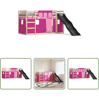 The Living Store Etagenbett mit Rutsche und Gardinen Rosa 80x200 cm - Rosa