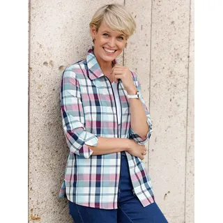 Karobluse CLASSIC BASICS, Damen, Gr. 38, bunt (fuchsia, marine, kariert), 65% Polyester, 35% Baumwolle, gemustert, mehrfarbig, Blusen Karobluse