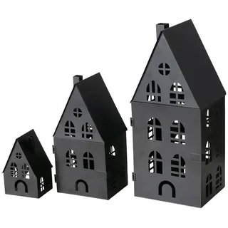 3tlg. Laterne Dover schwarz aus Metall H13-35cm Dekohaus Metallhaus Windlicht