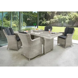Destiny Garten-Essgruppe »LUNA« 4x Sessel, 1x Tisch, inkl. Auflagen, 13 Stk. tlg. Aluminium, Polyrattan, weiß