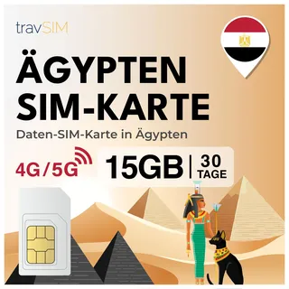 travSIM Ägypten SIM Karte | 15GB Mobile Daten | Hotspot verfügbar | Plan auf SIM Karte für Ägypten ist 30 Tage lang gültig