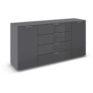 Rauch Möbel Aditio, Kommode für Schlafzimmer, Wohnzimmer, Kinderzimmer, Flur, 2-türig, Glasfront, 4 Schubladen, Soft-Close-Funktion, Sideboard im modernen Look, Farbe Front Glas Basalt, Breite 160 cm