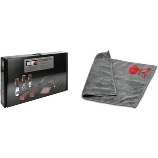 Weber Reinigungsset für Emaille-Grills, enthält: 3X Grillbürsten & Mikrofasertuch - weich, zur Pflege von Emaille- und Edelstahlteilen Aller Grills